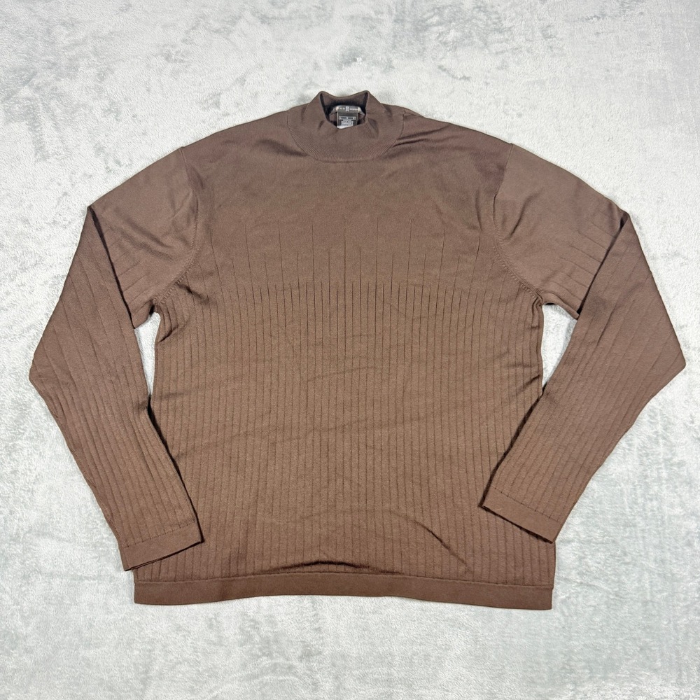 Vintage Nike Tiger Woods Mens Large Golf Sweater Mock Neck Ribbed Brown FIT DRY